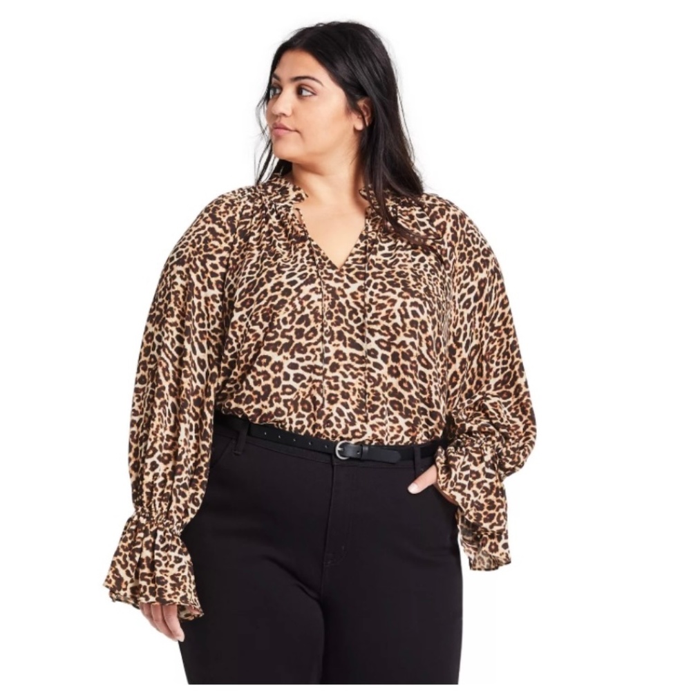 Nili Lotan x Target Leopard Peasant Blouse Sz 2X EUC